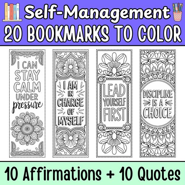 Self-Management Bookmarks to Color — cover preview