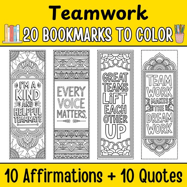 Teamwork Bookmarks to Color — cover preview
