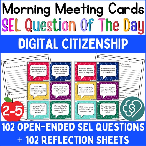 Digital Citizenship Conversation Cards — Morning Meeting Questions — cover preview
