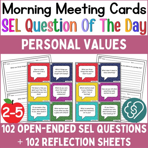 Personal Values Conversation Cards — Morning Meeting Questions — cover preview