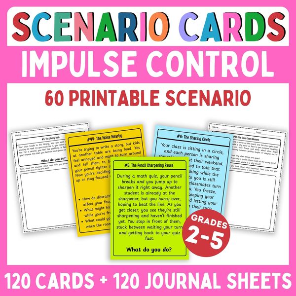 Impulse Control Scenario Cards — Printable & Digital — cover preview