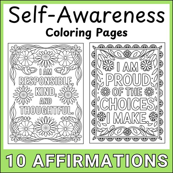 Self-Awareness Affirmation Coloring Pages — Floral Set — cover preview