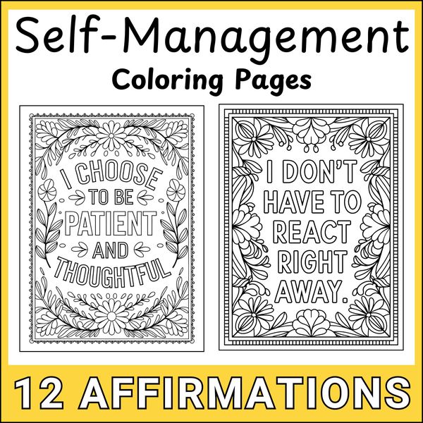 Self-Management Affirmation Coloring Pages — Floral Set — cover preview