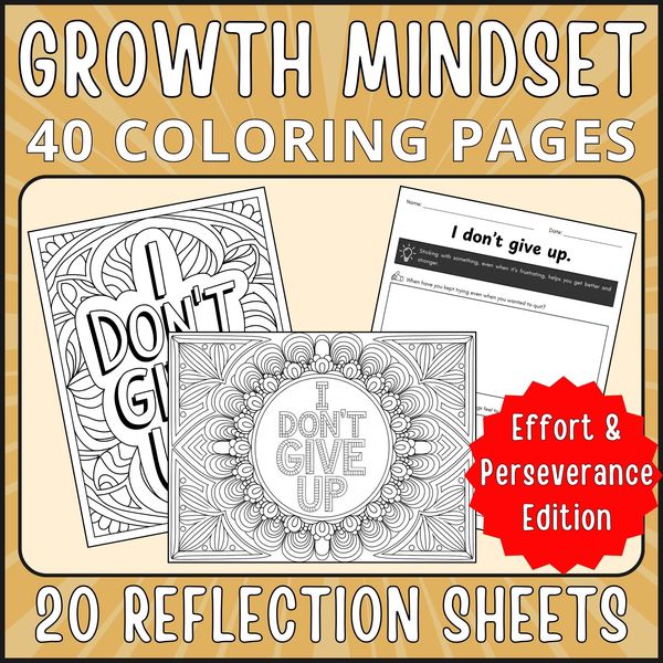 Effort and Perseverance — Growth Mindset Coloring Pages — cover preview