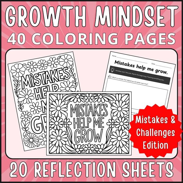 Mistakes and Challenges — Growth Mindset Coloring Pages — cover preview