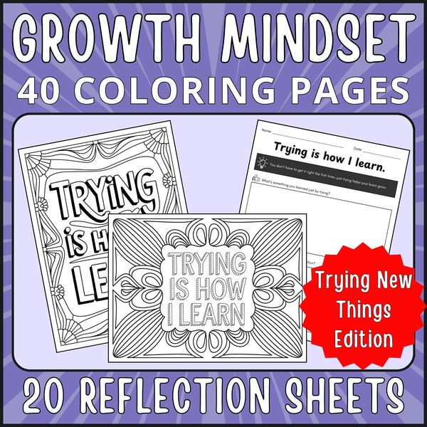 Trying New Things — Growth Mindset Coloring Pages — cover preview