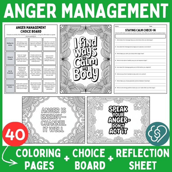 Anger Management Coloring Pages — Affirmations and Quotes — cover preview