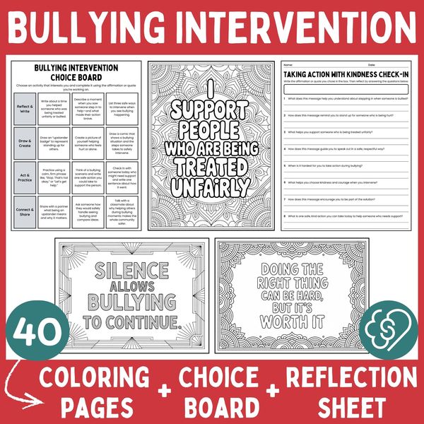 Bullying Intervention Coloring Pages — Affirmations and Quotes — cover preview