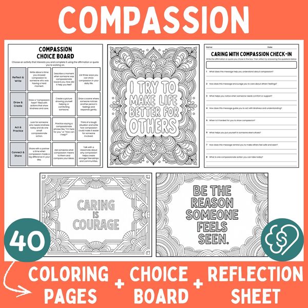 Compassion Coloring Pages — Affirmations and Quotes — cover preview
