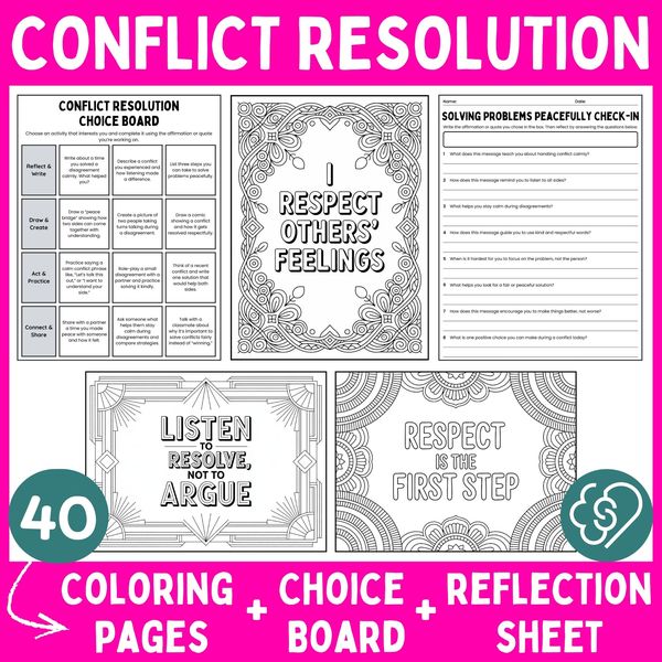 Conflict Resolution Coloring Pages — Affirmations and Quotes — cover preview