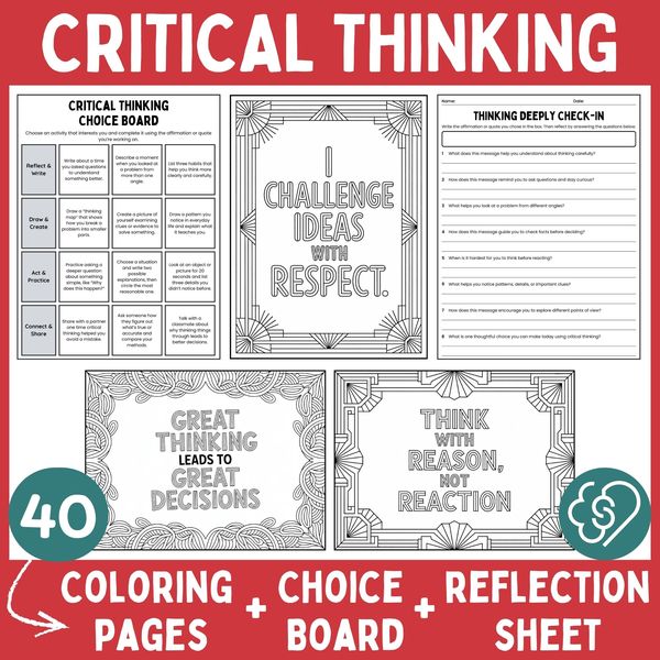 Critical Thinking Coloring Pages — Affirmations and Quotes — cover preview