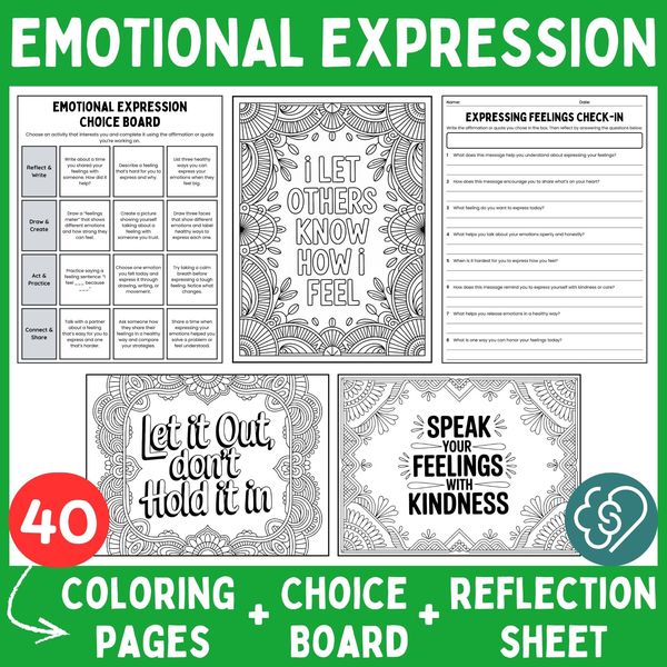 Emotional Expression Coloring Pages — Affirmations and Quotes — cover preview