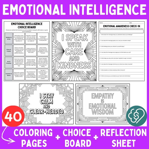 Emotional Intelligence Coloring Pages — Affirmations and Quotes — cover preview