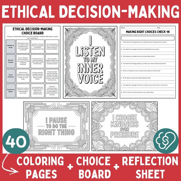 Ethical Decision-Making Coloring Pages — Affirmations and Quotes — cover preview