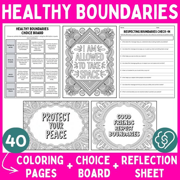 Healthy Boundaries Coloring Pages — Affirmations and Quotes — cover preview