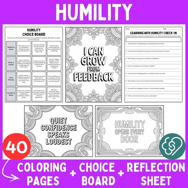 Humility Coloring Pages — Affirmations and Quotes — cover preview