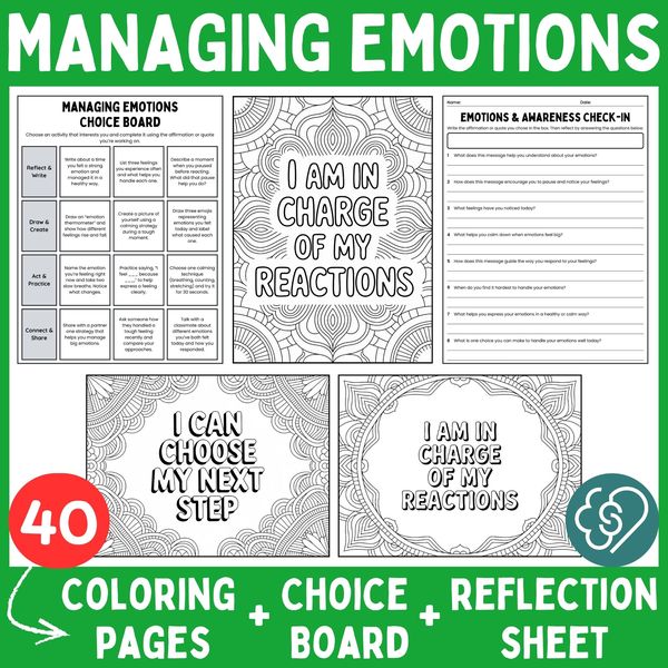 Managing Emotions Coloring Pages — Affirmations and Quotes — cover preview