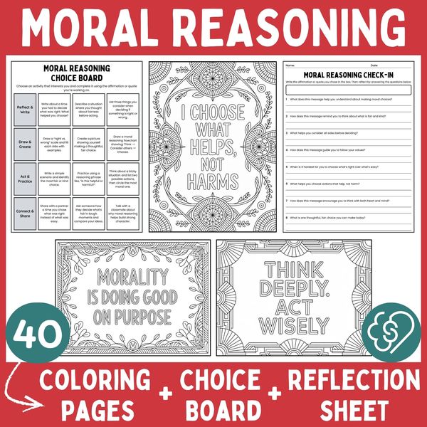 Moral Reasoning Coloring Pages — Affirmations and Quotes — cover preview