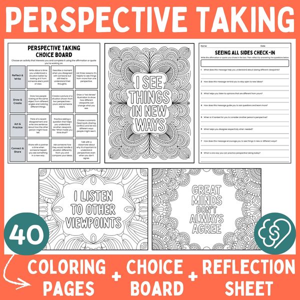 Perspective Taking Coloring Pages — Affirmations and Quotes — cover preview