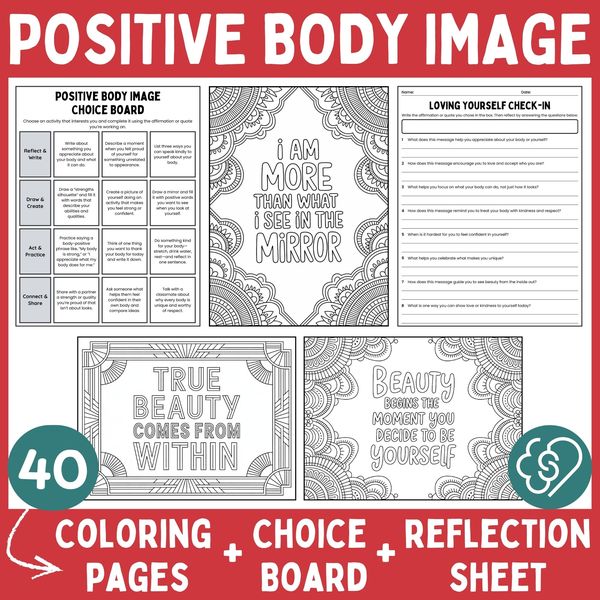 Positive Body Image Coloring Pages — Affirmations and Quotes — cover preview
