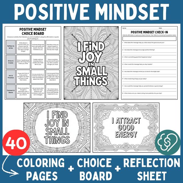 Positive Mindset Coloring Pages — Affirmations and Quotes — cover preview
