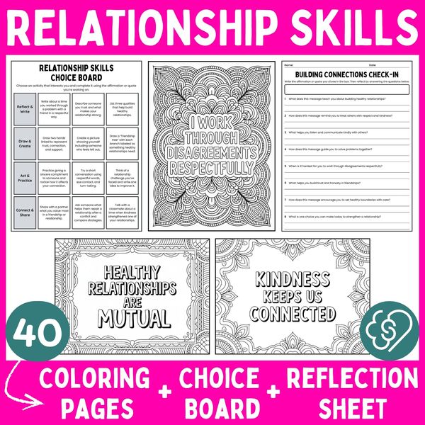 Relationship Skills Coloring Pages — Affirmations and Quotes — cover preview