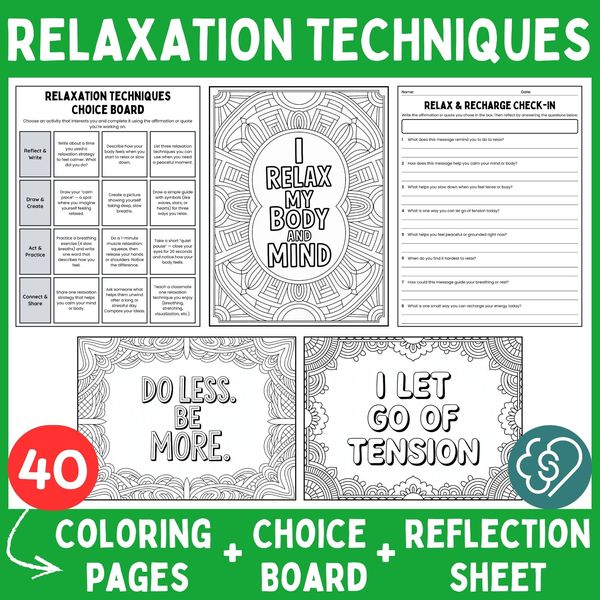 Relaxation Techniques Coloring Pages — Affirmations and Quotes — cover preview