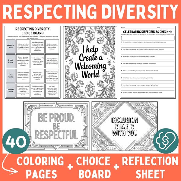 Respecting Diversity Coloring Pages — Affirmations and Quotes — cover preview