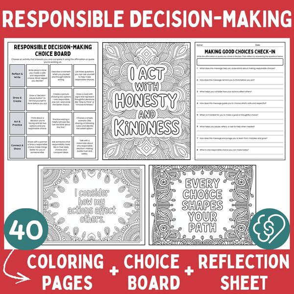 Responsible Decision-Making Coloring Pages — Affirmations and Quotes — cover preview