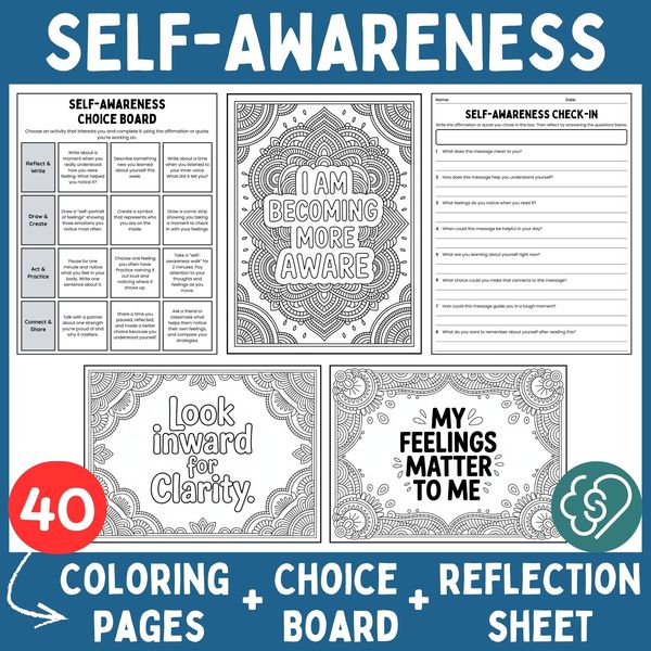 Self-Awareness Coloring Pages — Affirmations and Quotes — cover preview