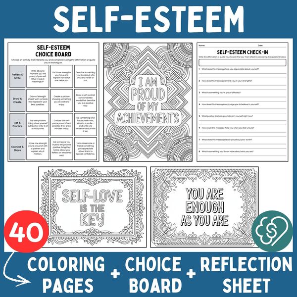 Self-Esteem Coloring Pages — Affirmations and Quotes — cover preview