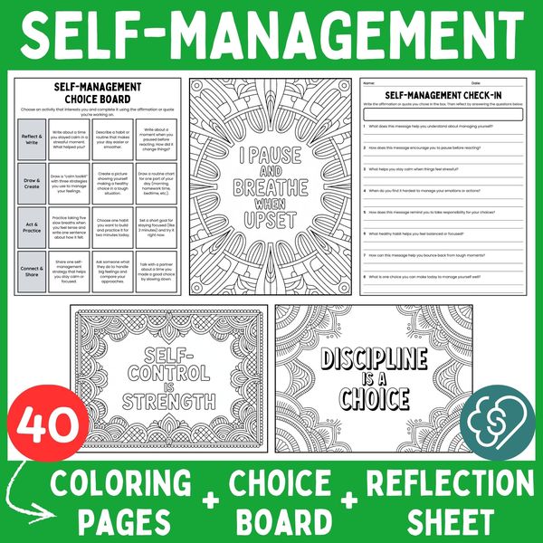 Self-Management Coloring Pages — Affirmations and Quotes — cover preview