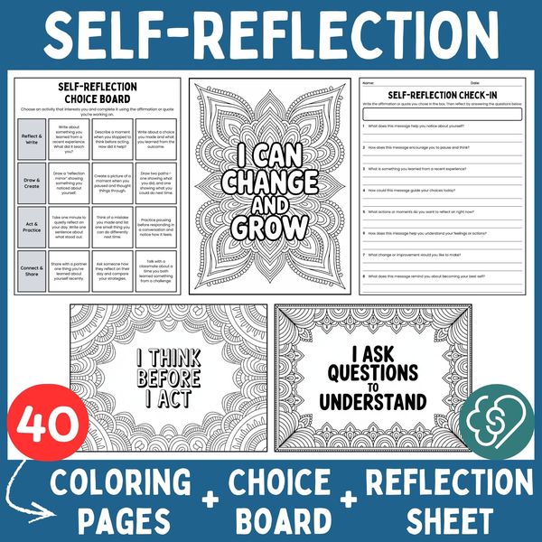 Self-Reflection Coloring Pages — Affirmations and Quotes — cover preview