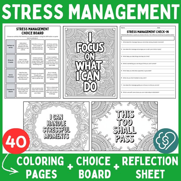 Stress Management Coloring Pages — Affirmations and Quotes — cover preview