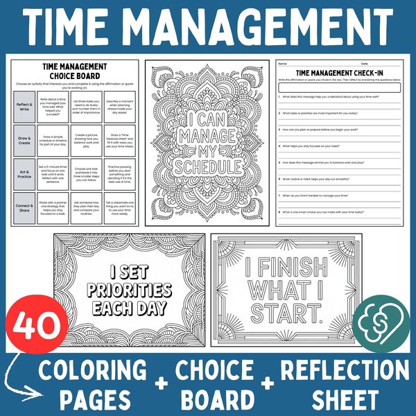 Time Management Coloring Pages — Affirmations and Quotes — cover preview