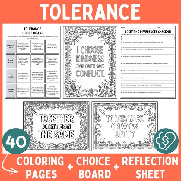 Tolerance Coloring Pages — Affirmations and Quotes — cover preview