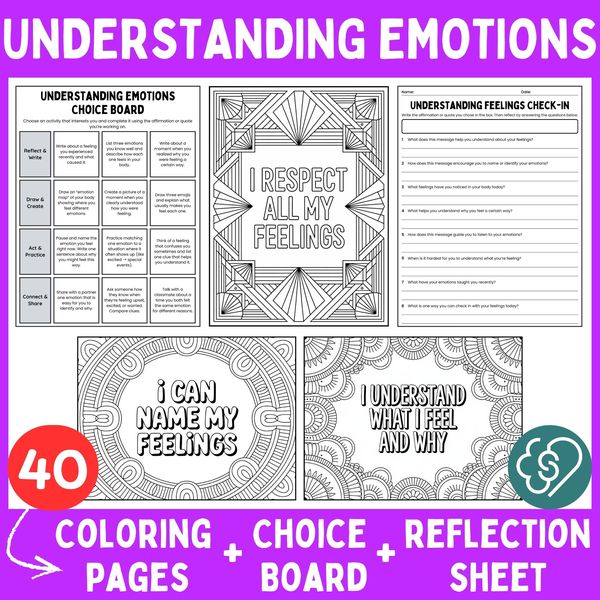 Understanding Emotions Coloring Pages — Affirmations and Quotes — cover preview