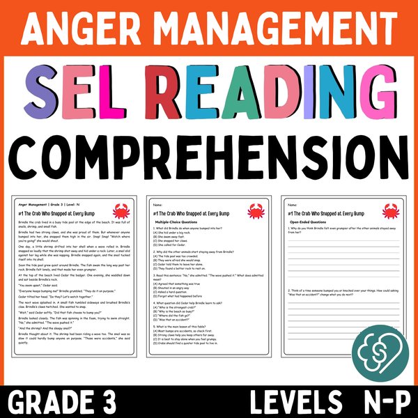Anger Management Reading Comprehension Passages — Grade 3 — cover preview
