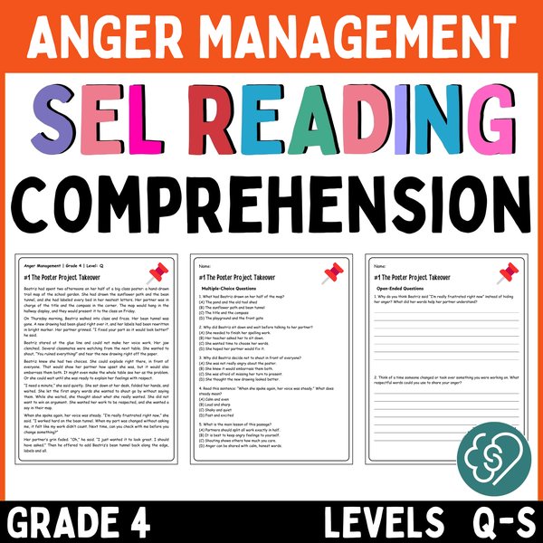 Anger Management Reading Comprehension Passages — Grade 4 — cover preview