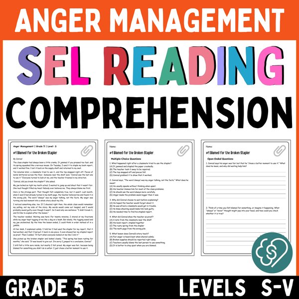 Anger Management Reading Comprehension Passages — Grade 5 — cover preview