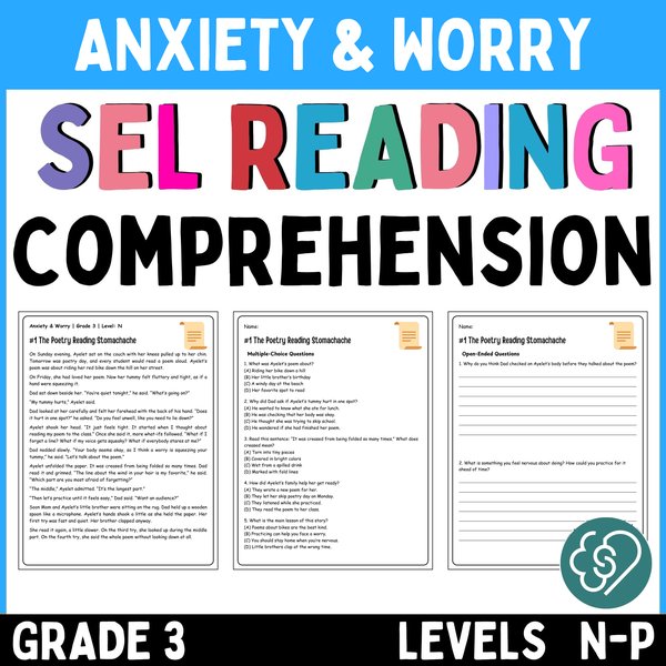Anxiety and Worry Reading Comprehension Passages — Grade 3 — cover preview