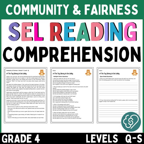 Community and Fairness Reading Comprehension Passages — Grade 4 — cover preview