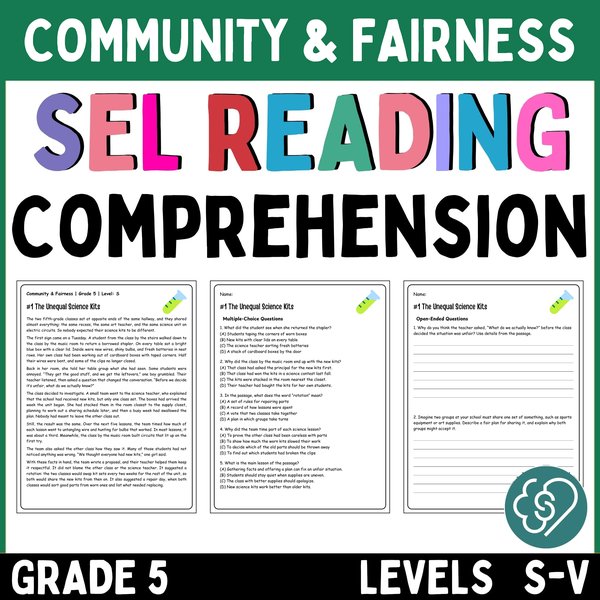 Community and Fairness Reading Comprehension Passages — Grade 5 — cover preview