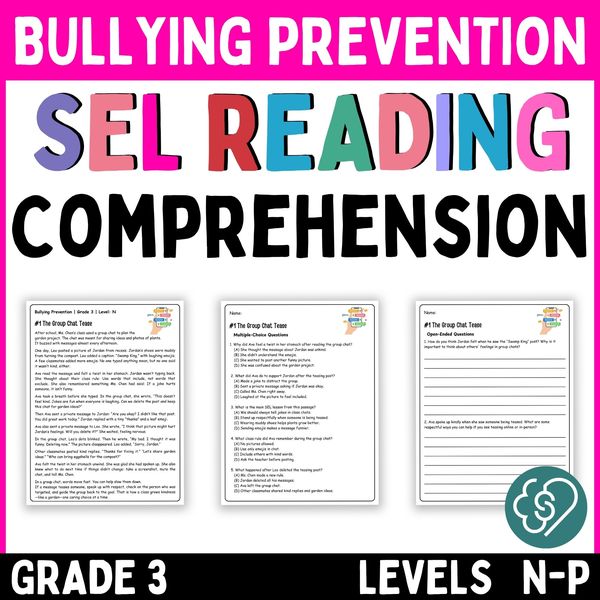 Bullying Prevention Reading Comprehension Passages — Grade 3 — cover preview