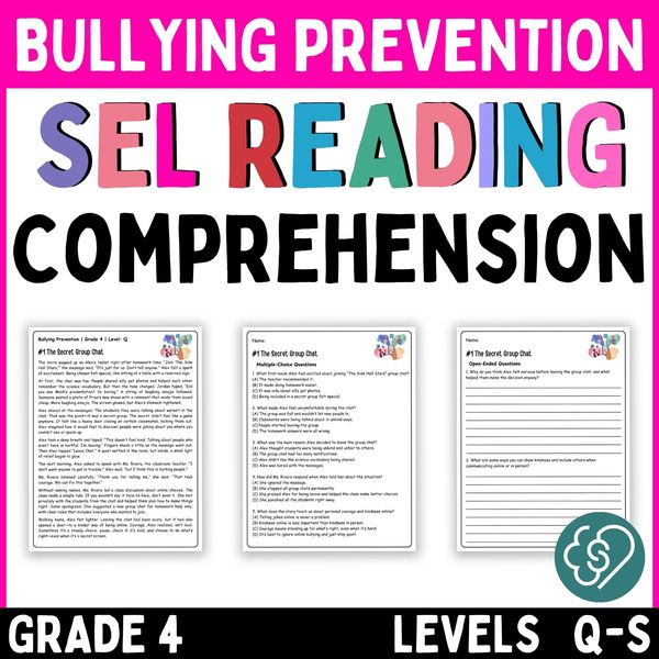 Bullying Prevention Reading Comprehension Passages — Grade 4 — cover preview