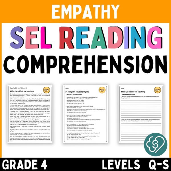 Empathy Reading Comprehension Passages — Grade 4 — cover preview
