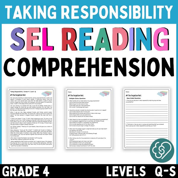 Taking Responsibility Reading Comprehension Passages — Grade 4 — cover preview
