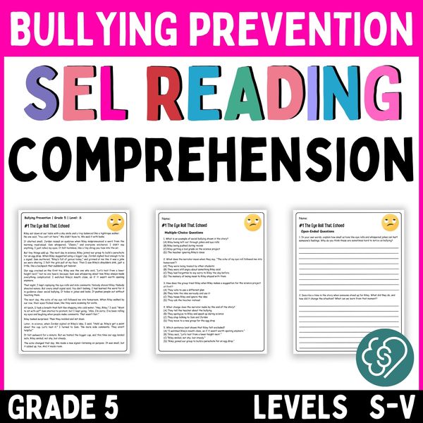 Bullying Prevention Reading Comprehension Passages — Grade 5 — cover preview