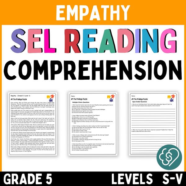 Empathy Reading Comprehension Passages — Grade 5 — cover preview