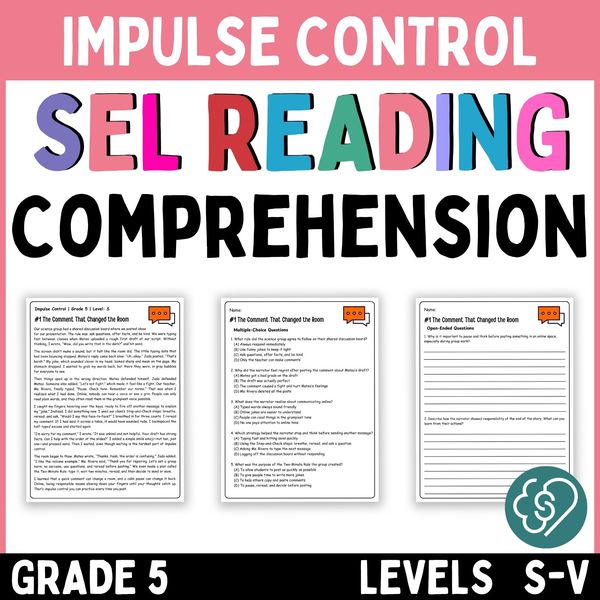 Impulse Control Reading Comprehension Passages — Grade 5 — cover preview